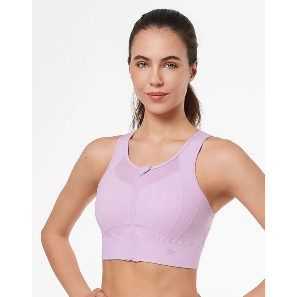 Yvette Sports Bra Women's XL Light Pink Front Zip Racerback Firm Support NWT